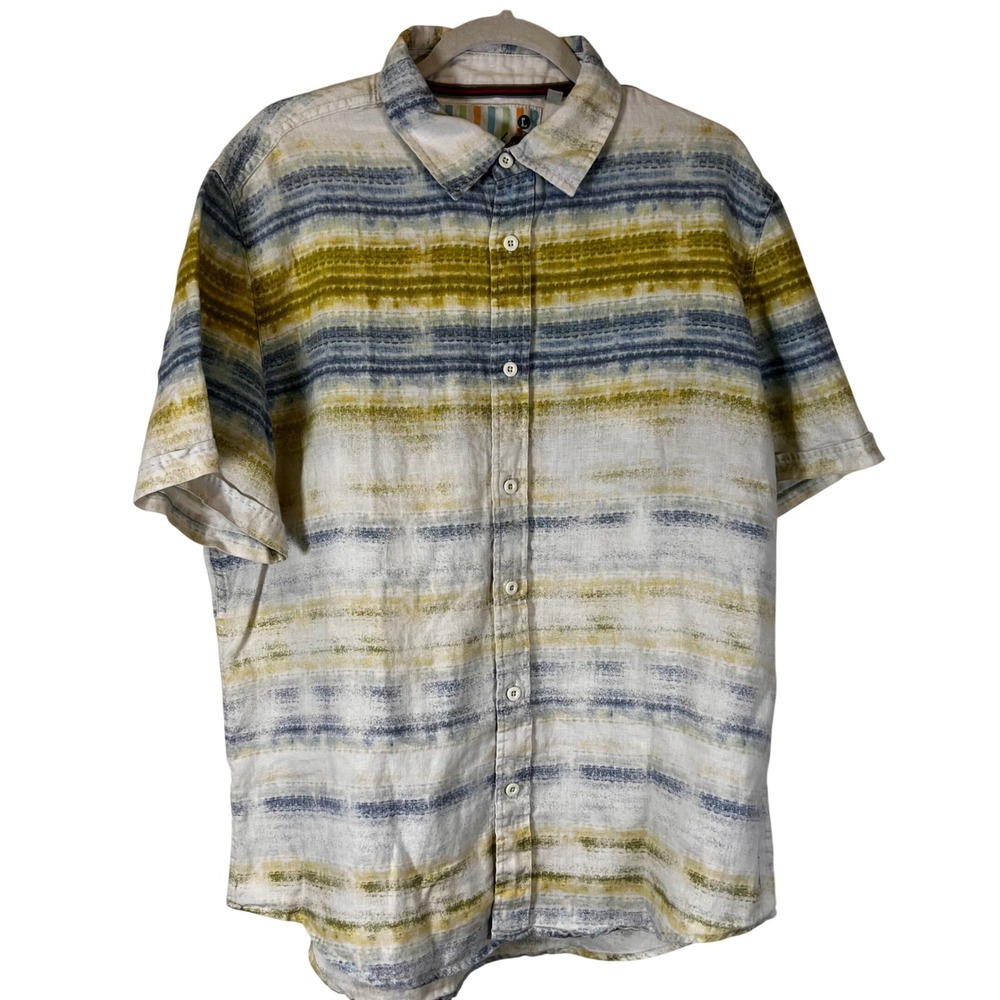 St. Somewhere Margaritaville Mens Large 100% Linen Tie Dye Striped Button Shirt